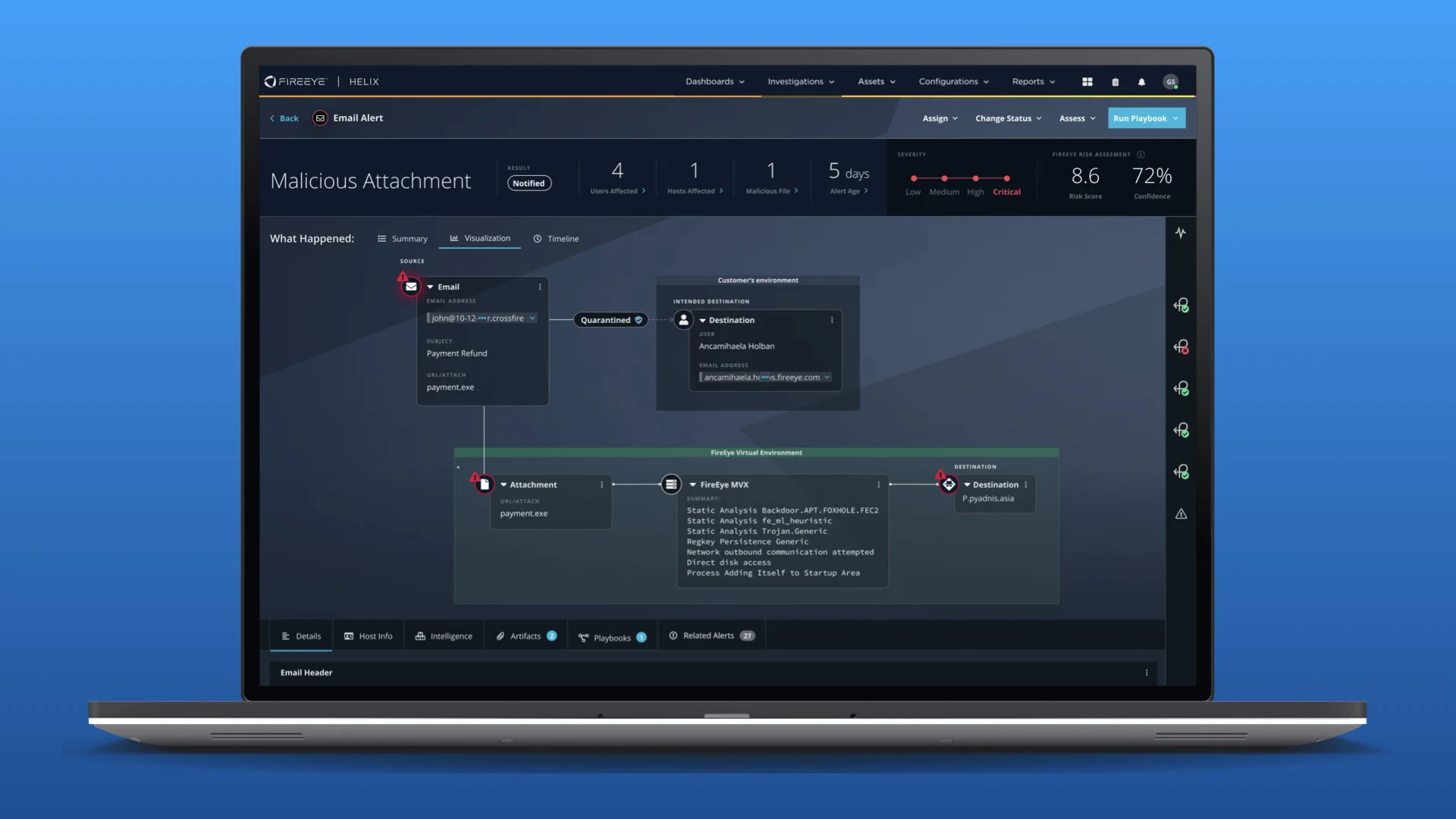 FireEye Helix alert visualization